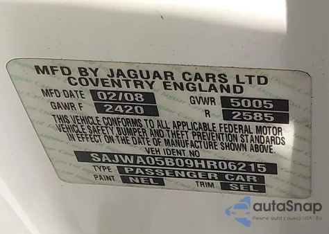 2009 Jaguar Xf Luxury из США, поврежденный, VIN SAJWA05B09HR06215